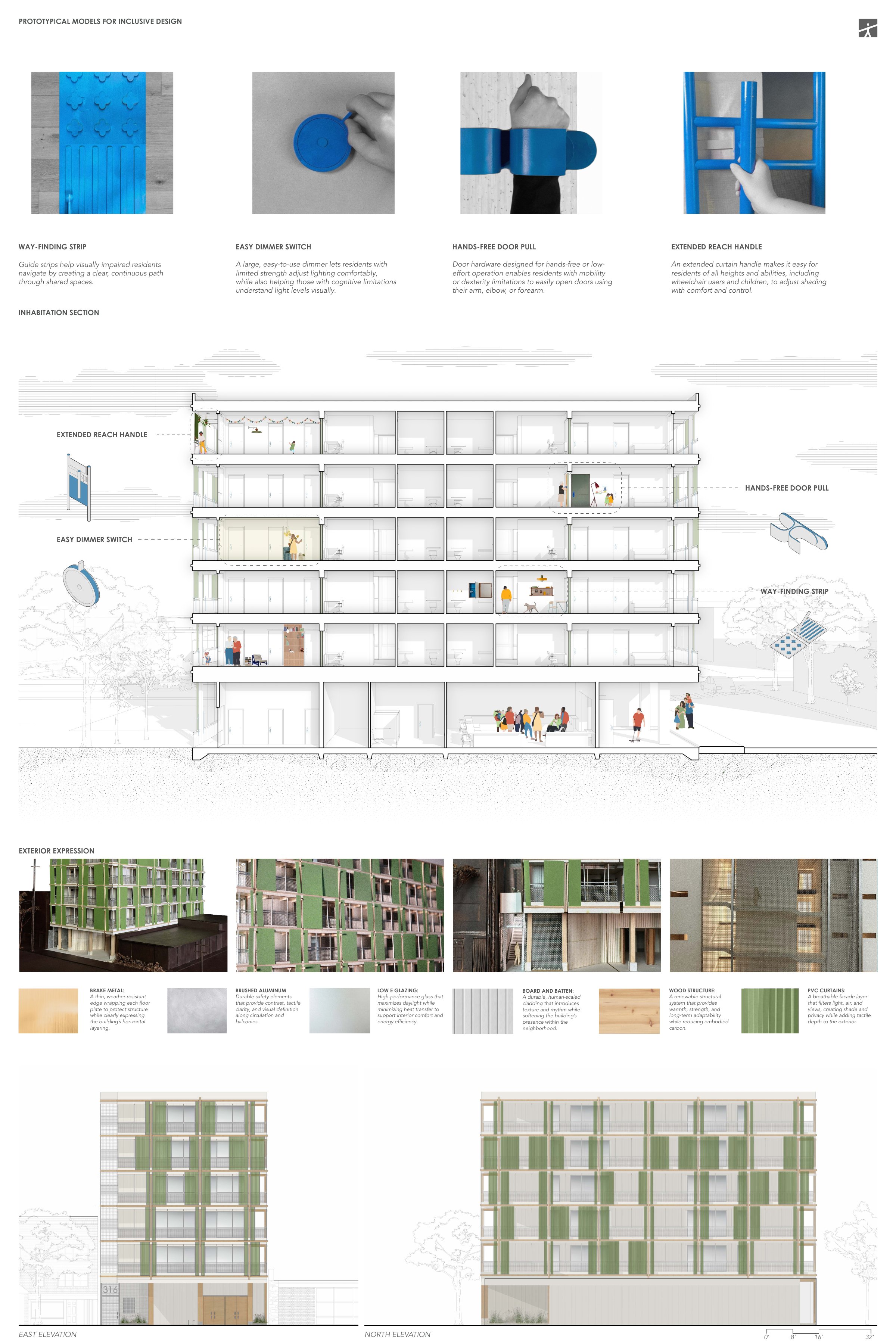 ATEM Board 3 — sections, details, and interior perspectives